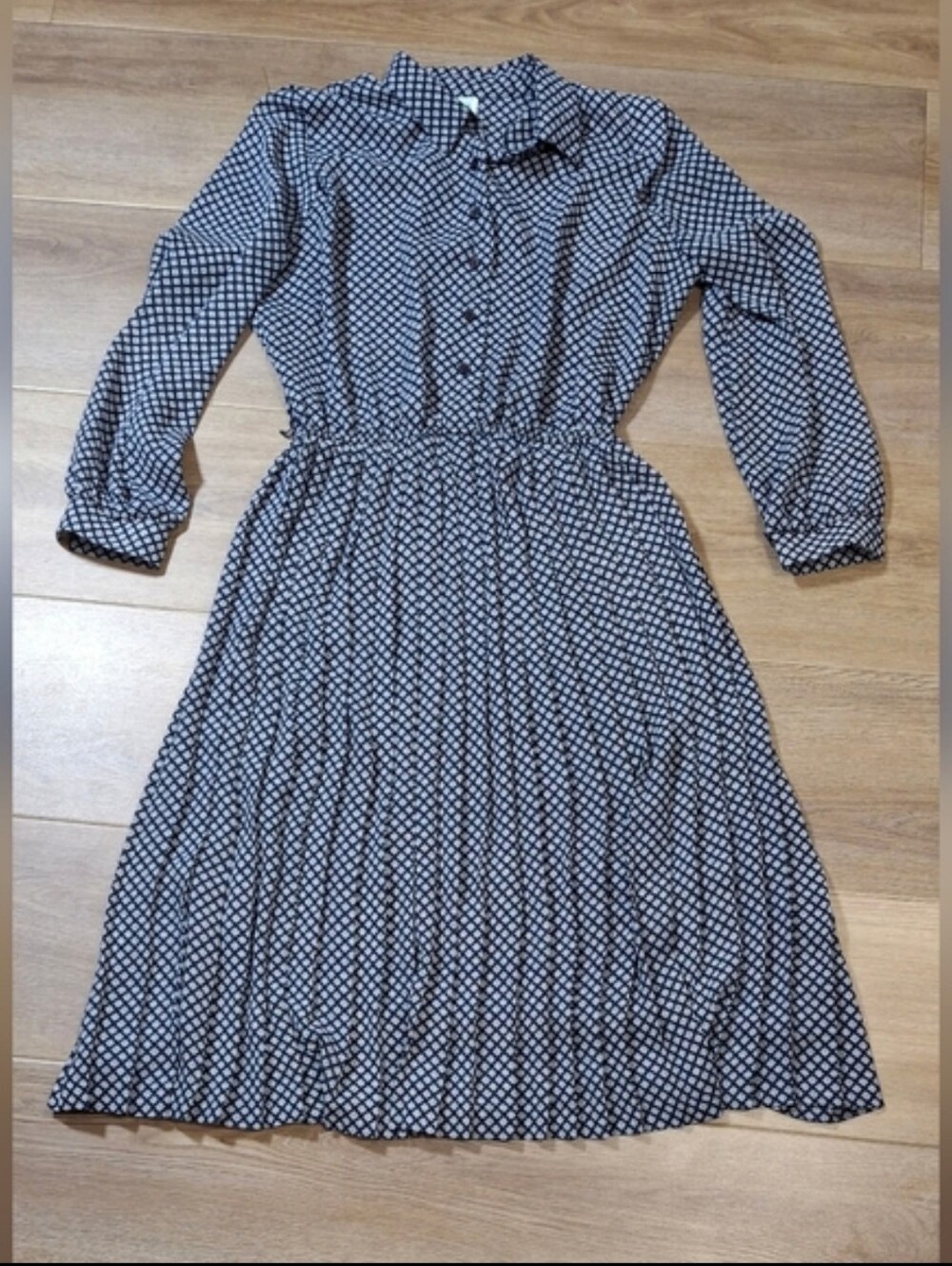 Vintage Lady Carol Petites Womens Floral Diamond Pleated Collared Dress Size 14